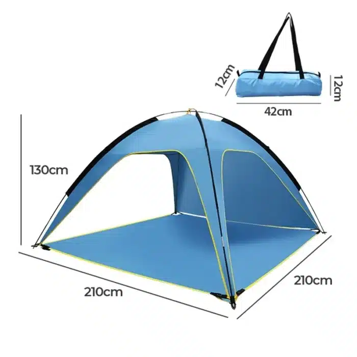 Tente de plage avec protection contre le soleil et la pluie, construction à ouverture rapide, trois ouvreurs et équipement de camping extérieur spacieux 8