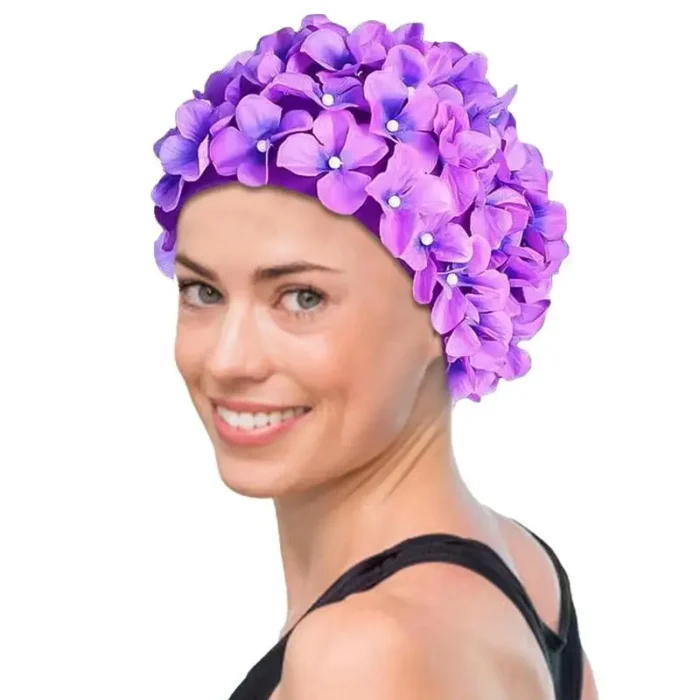 Bonnet de natation rétro à fleurs pour femmes, chapeau de plage à la mode pour l'été, la piscine, les vacances 5