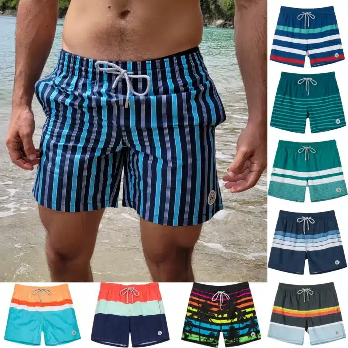 SURFCUZ – short de plage rayé à séchage rapide pour hommes, avec doublure en maille, maillot de bain pour Sport, été 1